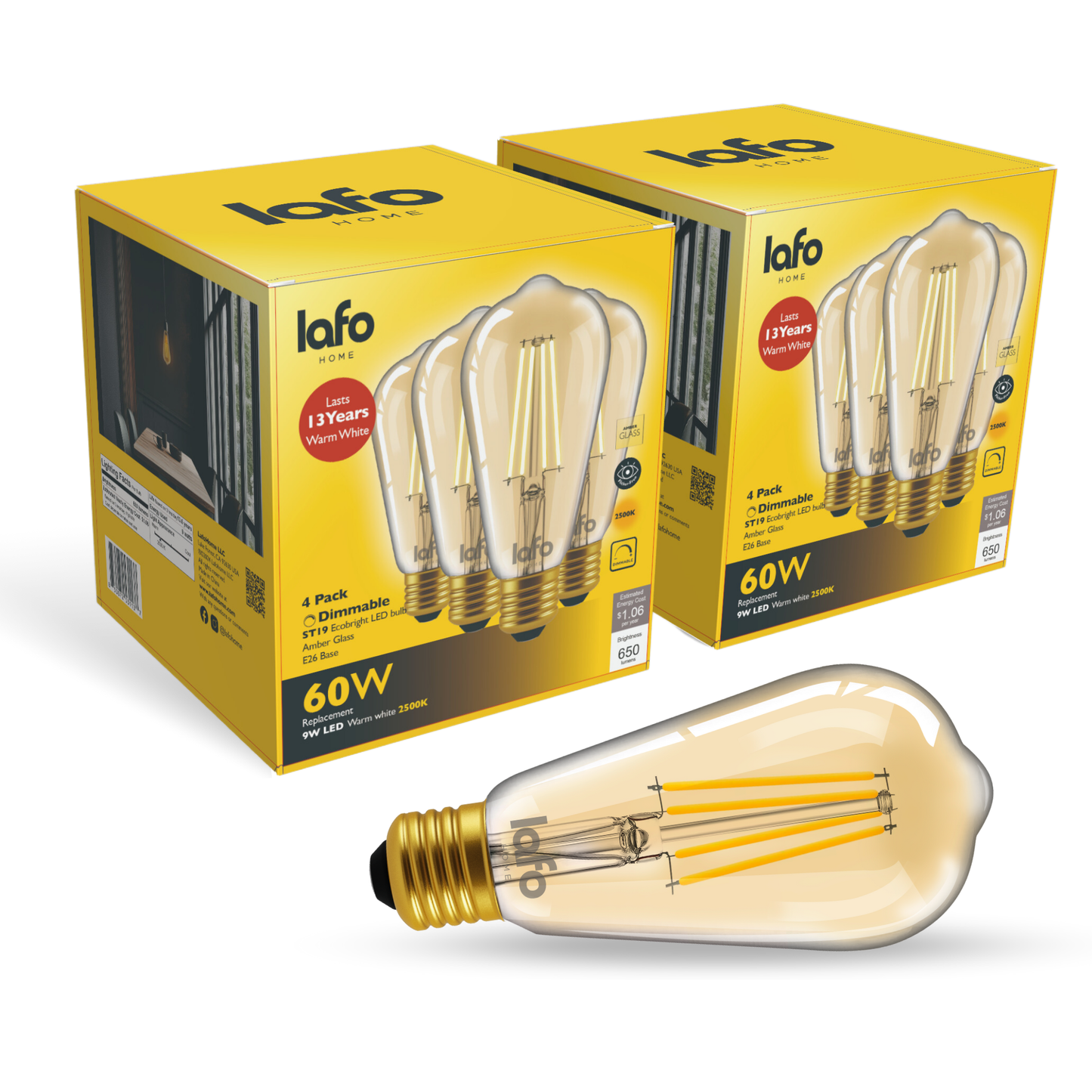 ST19-E26 TimlessGlow amber edison 60W 2500K(4/8/12 Pack)