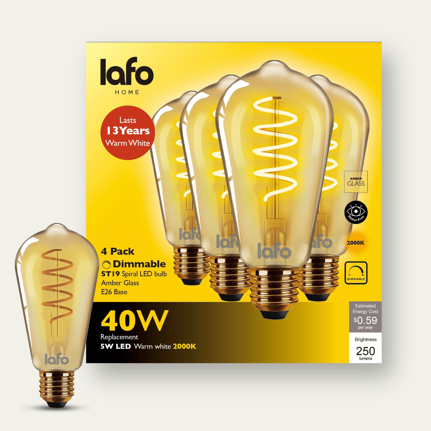 ST19-E26 TimelessGlow™ amber edison 40W 2000K (4/8/12 Pack)