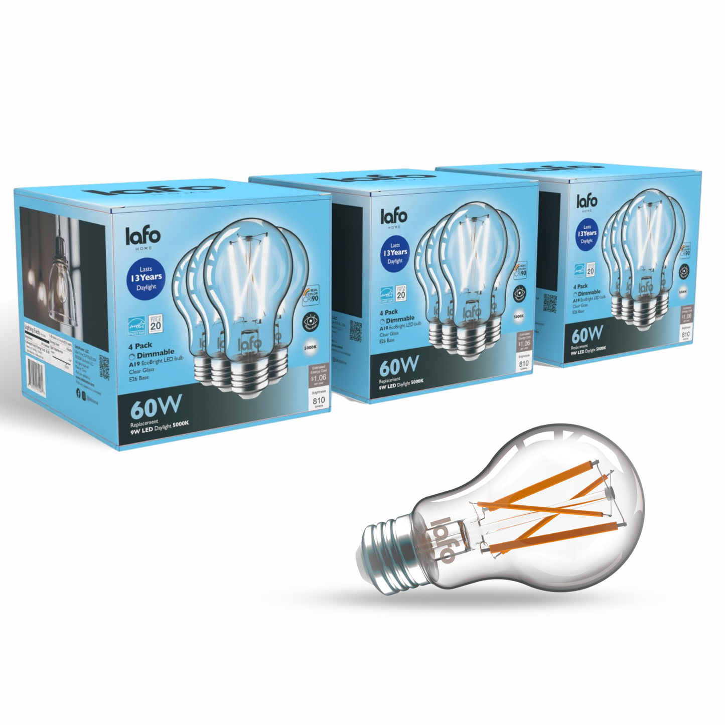 A19-E26 EcoBright™ Bulb-100W 2700K/5000K (4/8/12 Pack)