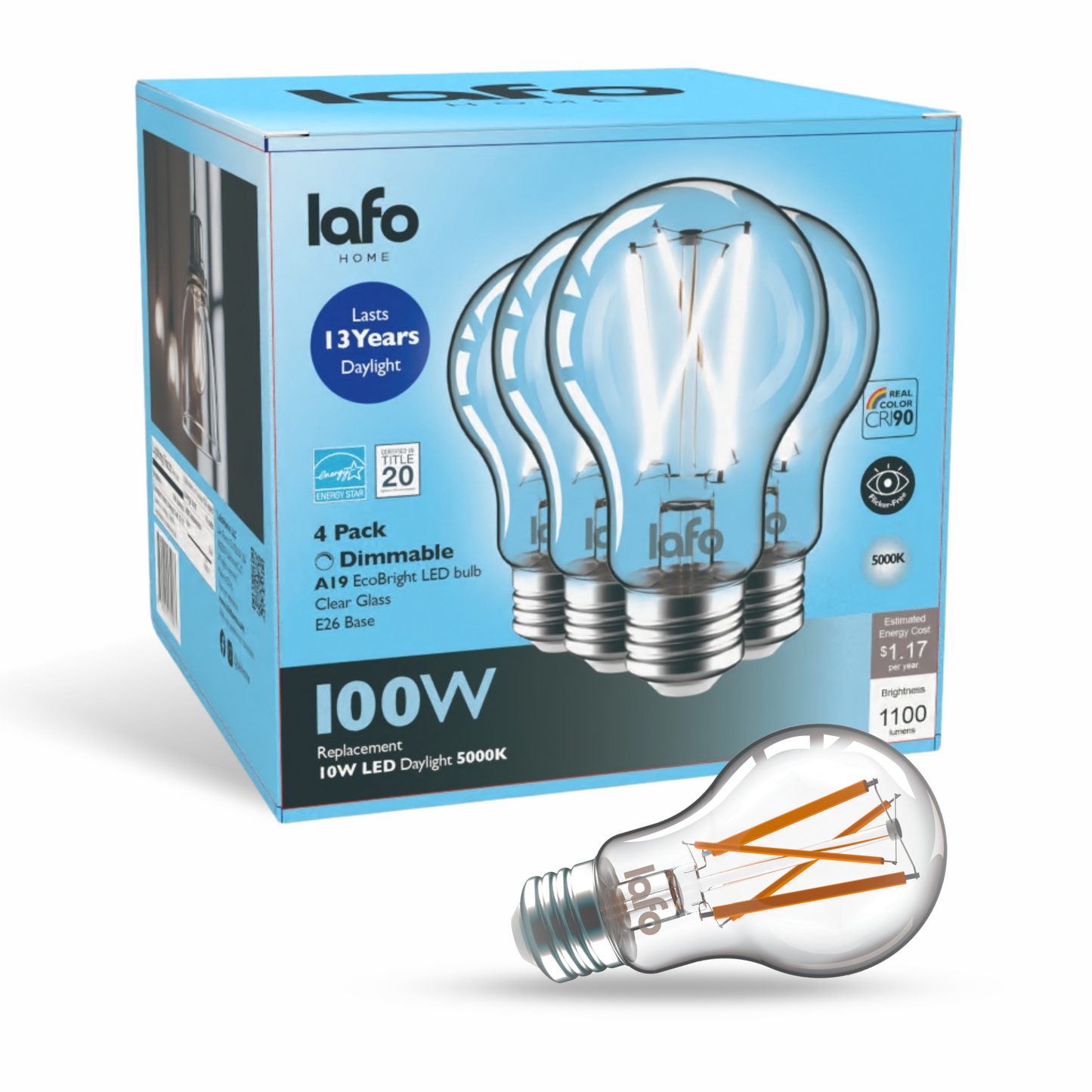 A19-E26 EcoBright™ Bulb-100W 2700K/5000K (4/8/12 Pack)