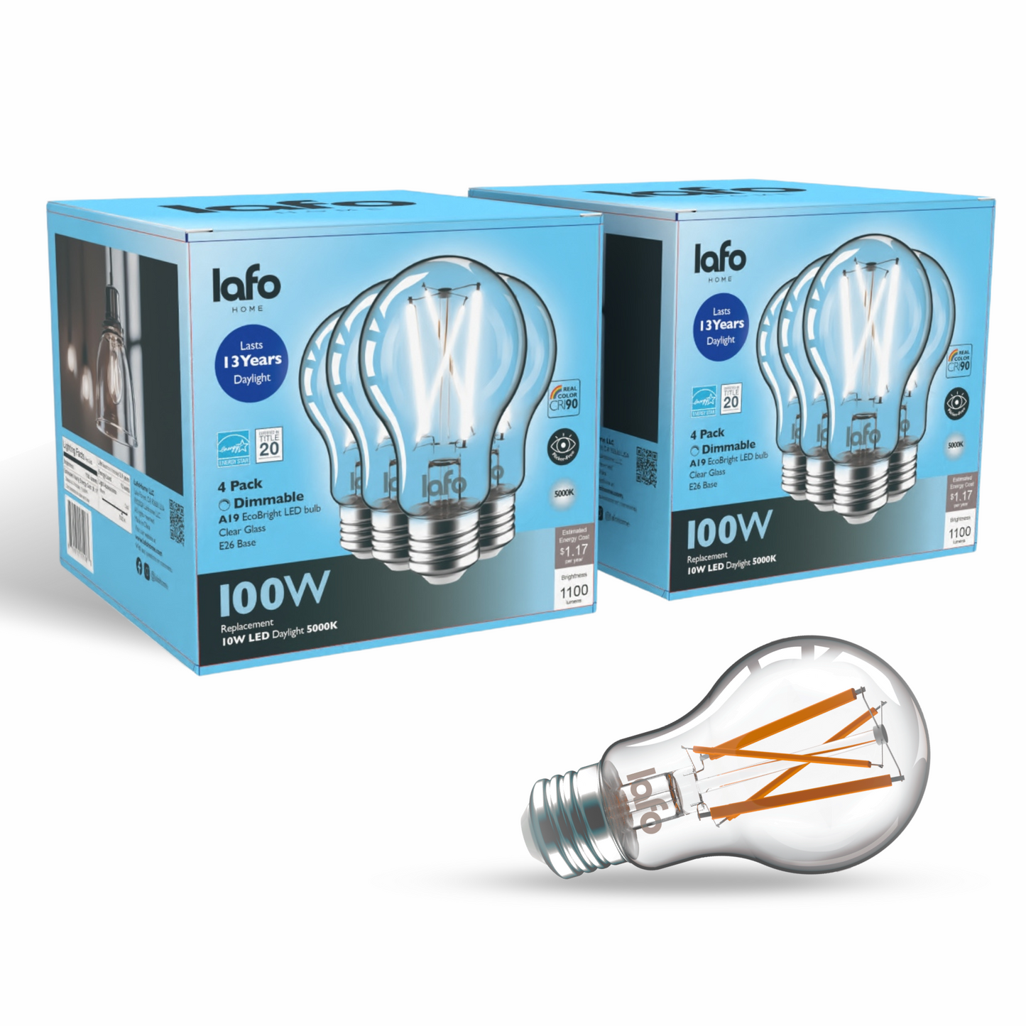 A19-E26 EcoBright™ Bulb-100W 2700K/5000K (4/8/12 Pack)