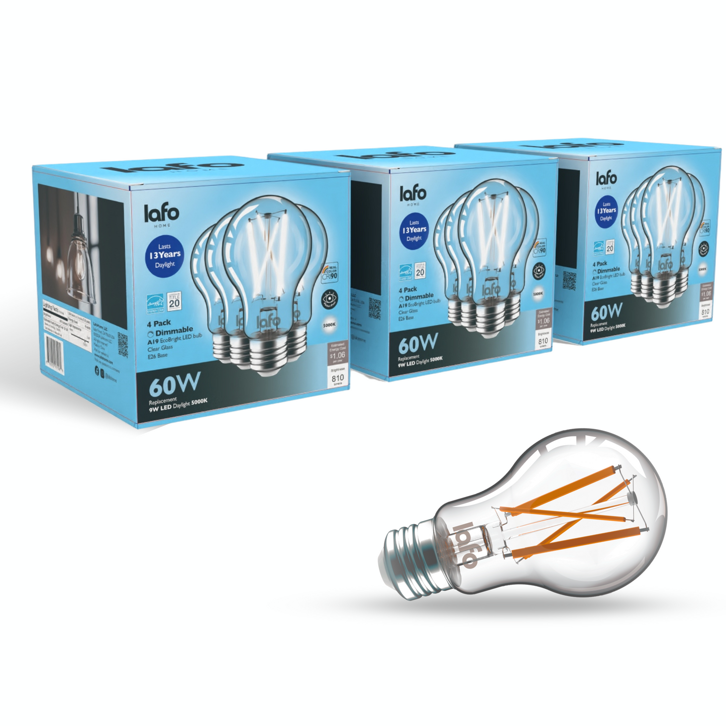 A19-E26 EcoBright™ bulb-60W 2700K/5000K (4/8/12 Pack)