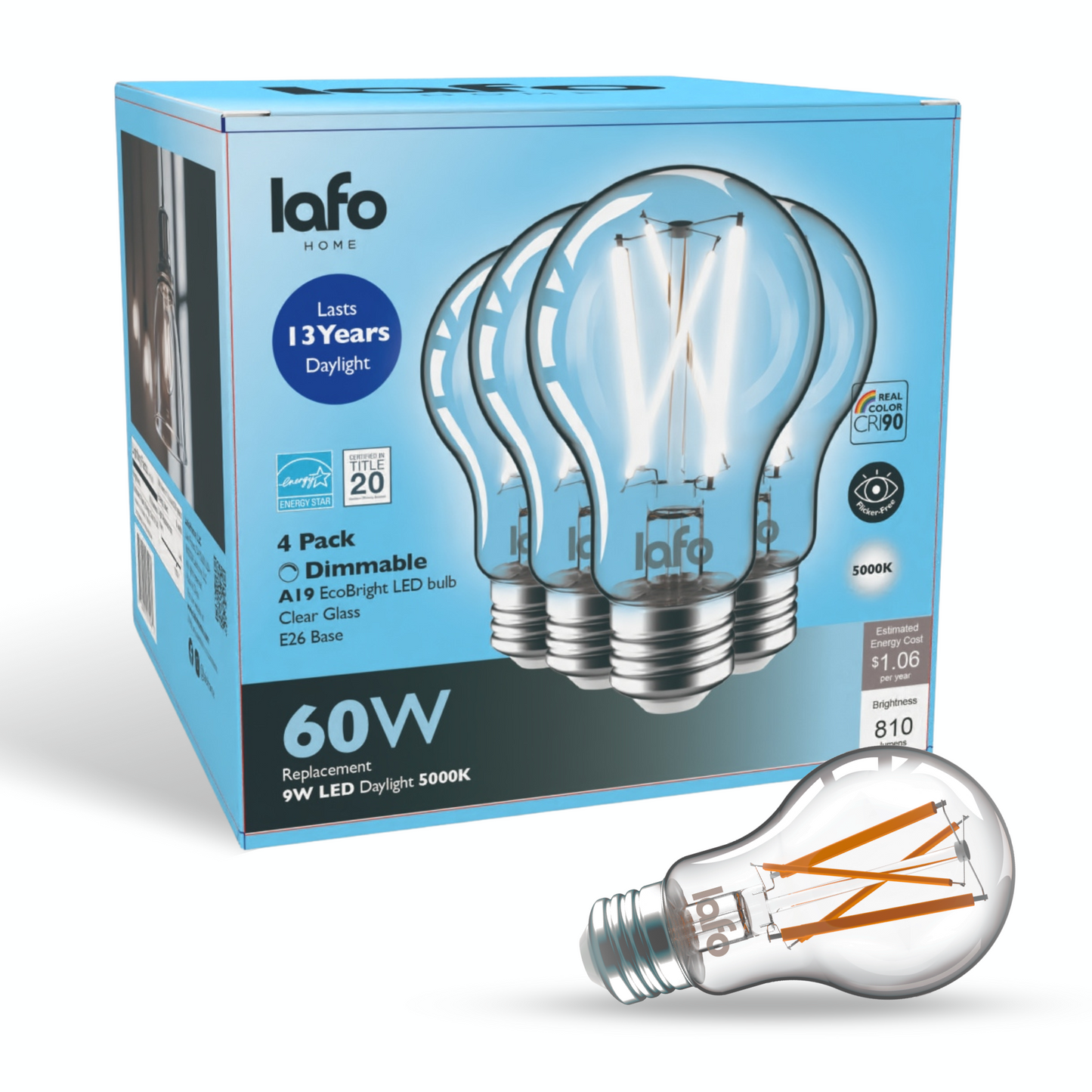 A19-E26 EcoBright™ bulb-60W 2700K/5000K (4/8/12 Pack)