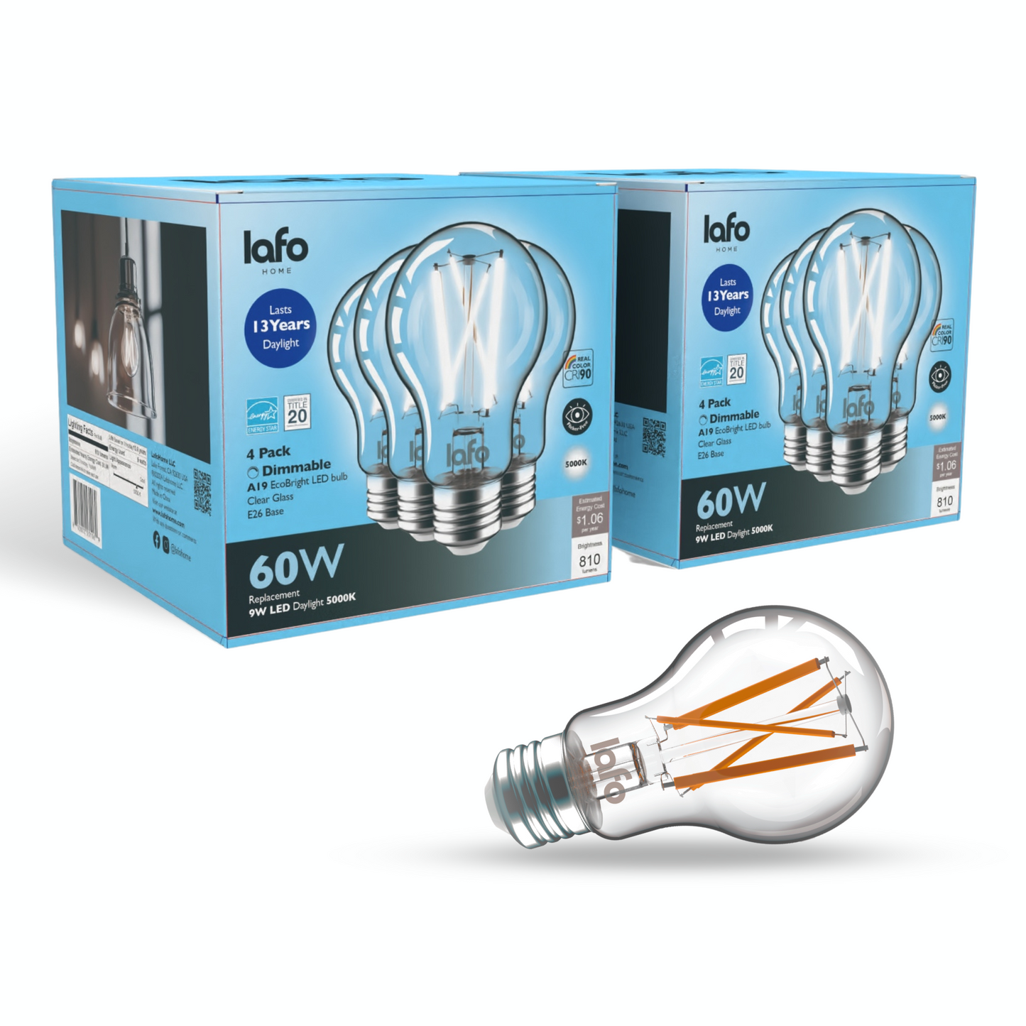 A19-E26 EcoBright™ bulb-60W 2700K/5000K (4/8/12 Pack)