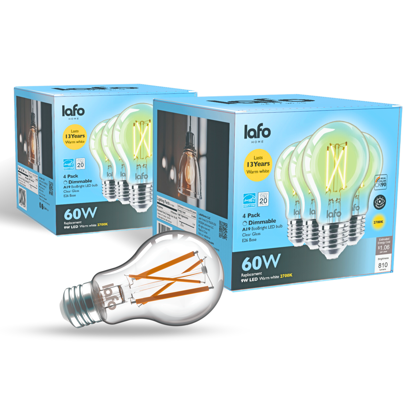 A19-E26 EcoBright™ bulb-60W 2700K/5000K (4/8/12 Pack)