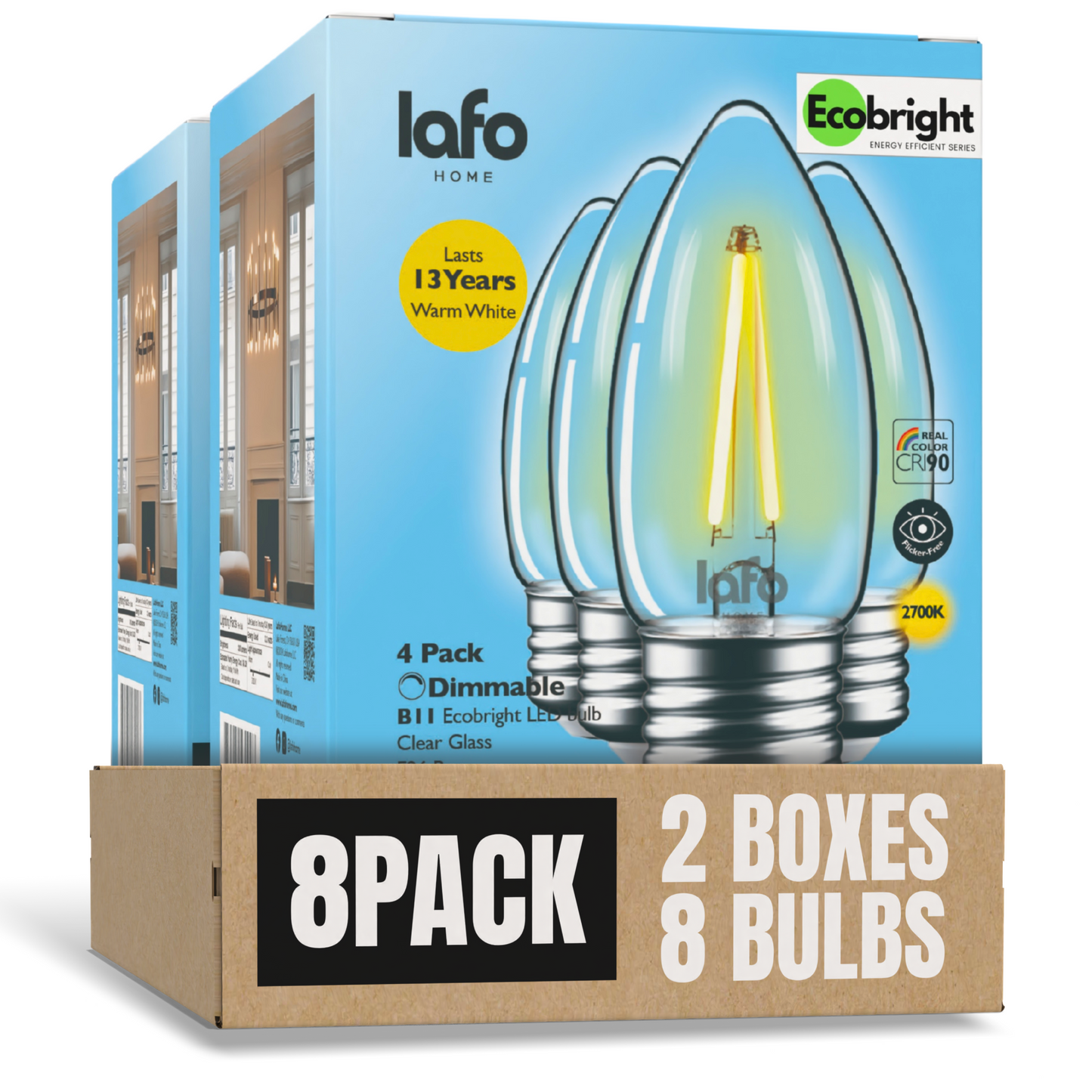 B11-E26 EcoBright™ candle-40W 2700K(4/8/12 pack)