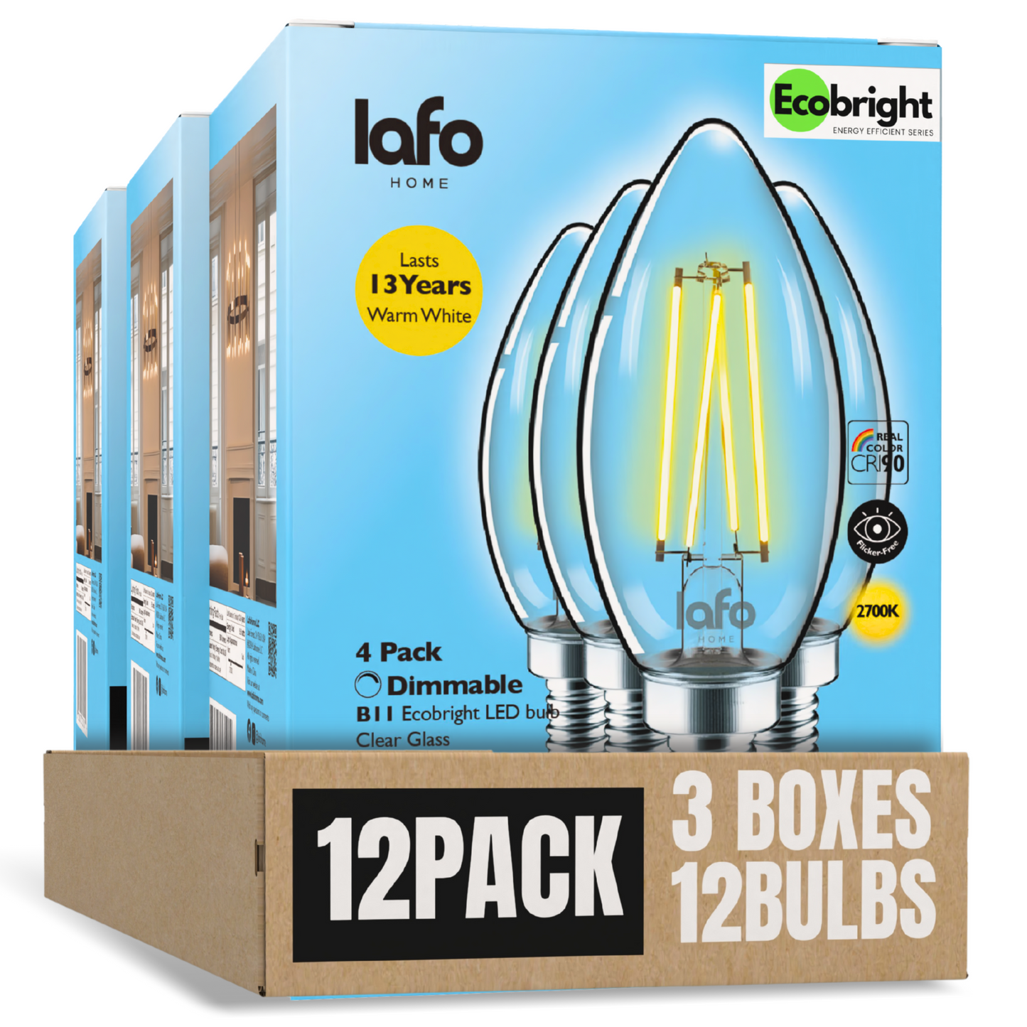 B11-E12 EcoBright™ candle-60W 2700K (4/8/12 pack)