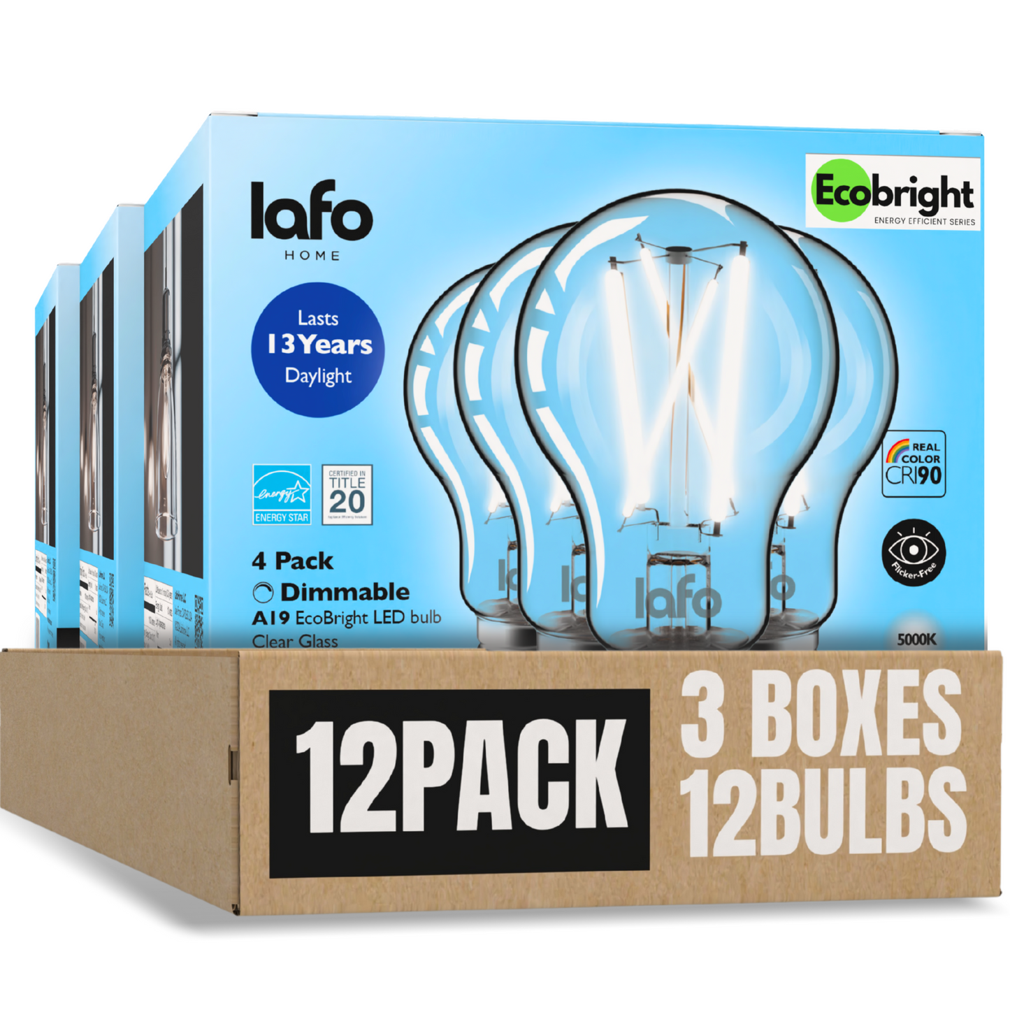 A19-E26 EcoBright™ Bulb-100W 2700K/5000K (4/8/12 Pack)