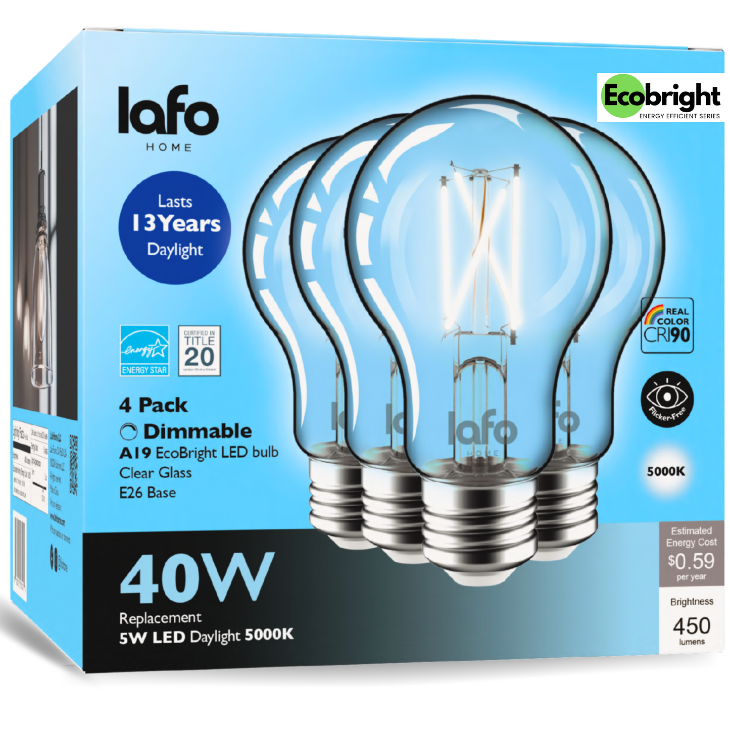 A19-E26 EcoBright bulb-40W 2700K/5000K (4/8/12 Pack)