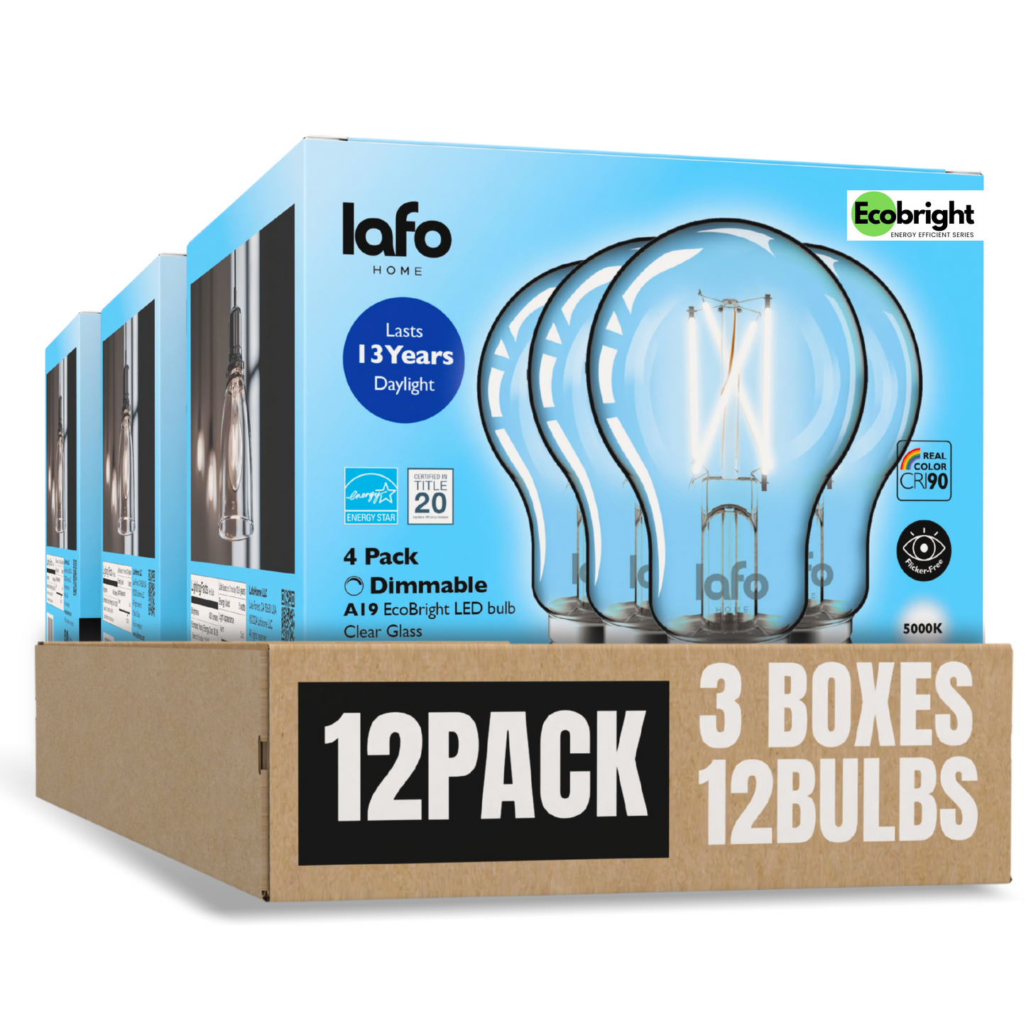 A19-E26 EcoBright bulb-40W 2700K/5000K (4/8/12 Pack)