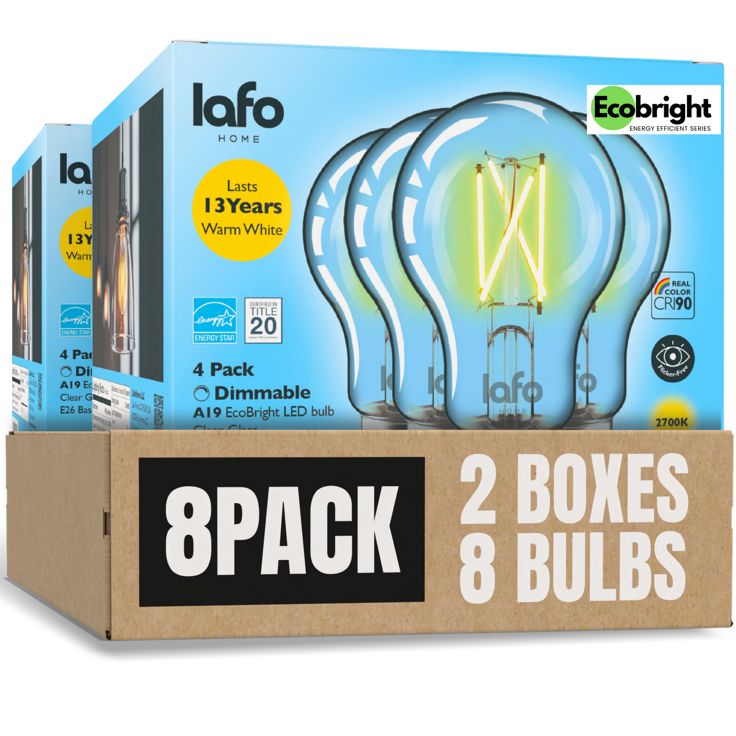 A19-E26 EcoBright bulb-40W 2700K/5000K (4/8/12 Pack)