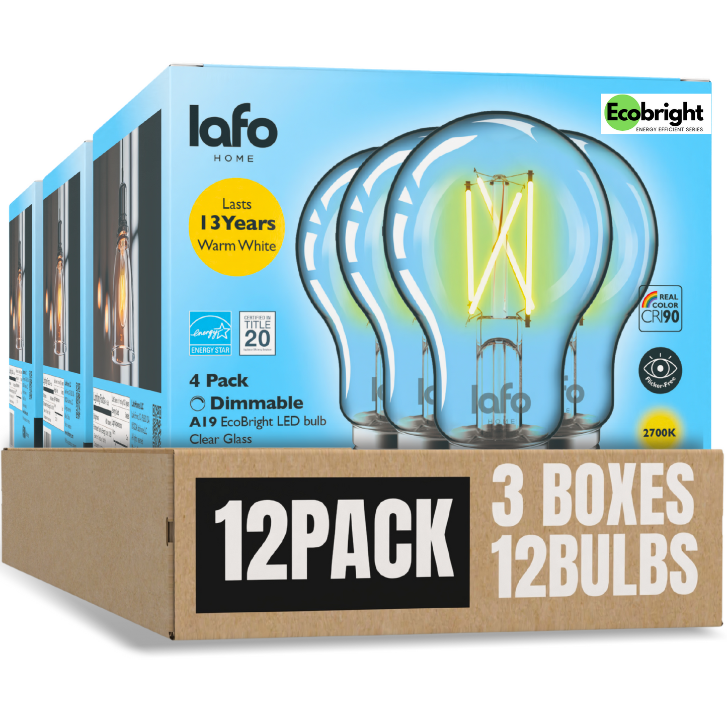 A19-E26 EcoBright bulb-40W 2700K/5000K (4/8/12 Pack)