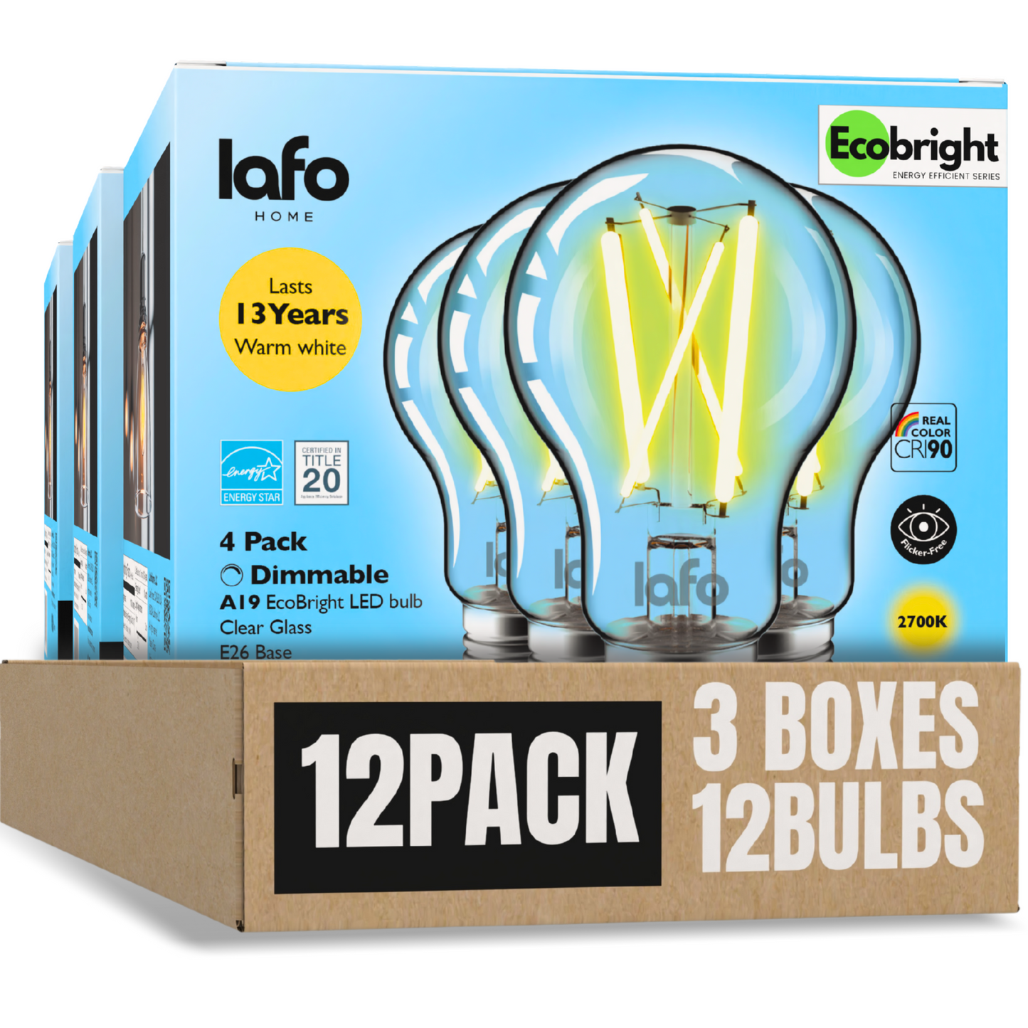 A19-E26 EcoBright™ Bulb-100W 2700K/5000K (4/8/12 Pack)