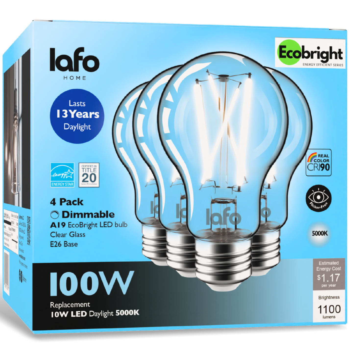A19-E26 EcoBright™ Bulb-100W 2700K/5000K (4/8/12 Pack)