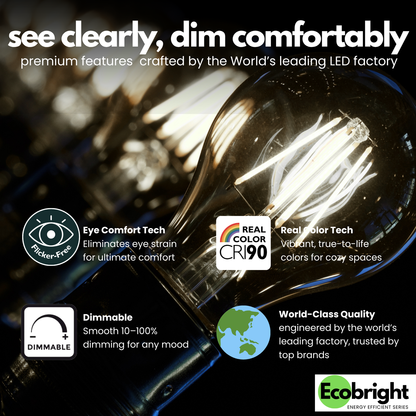 A19-E26 EcoBright™ Bulb-100W 2700K/5000K (4/8/12 Pack)