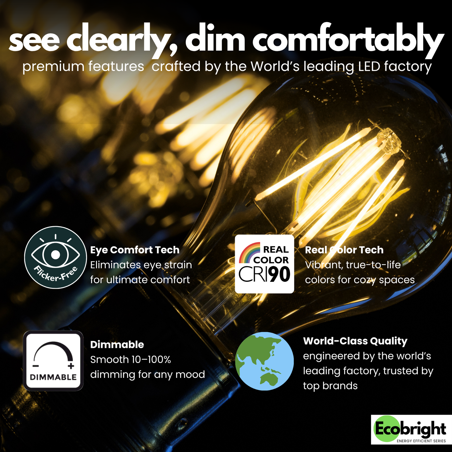 A19-E26 EcoBright™ Bulb-100W 2700K/5000K (4/8/12 Pack)