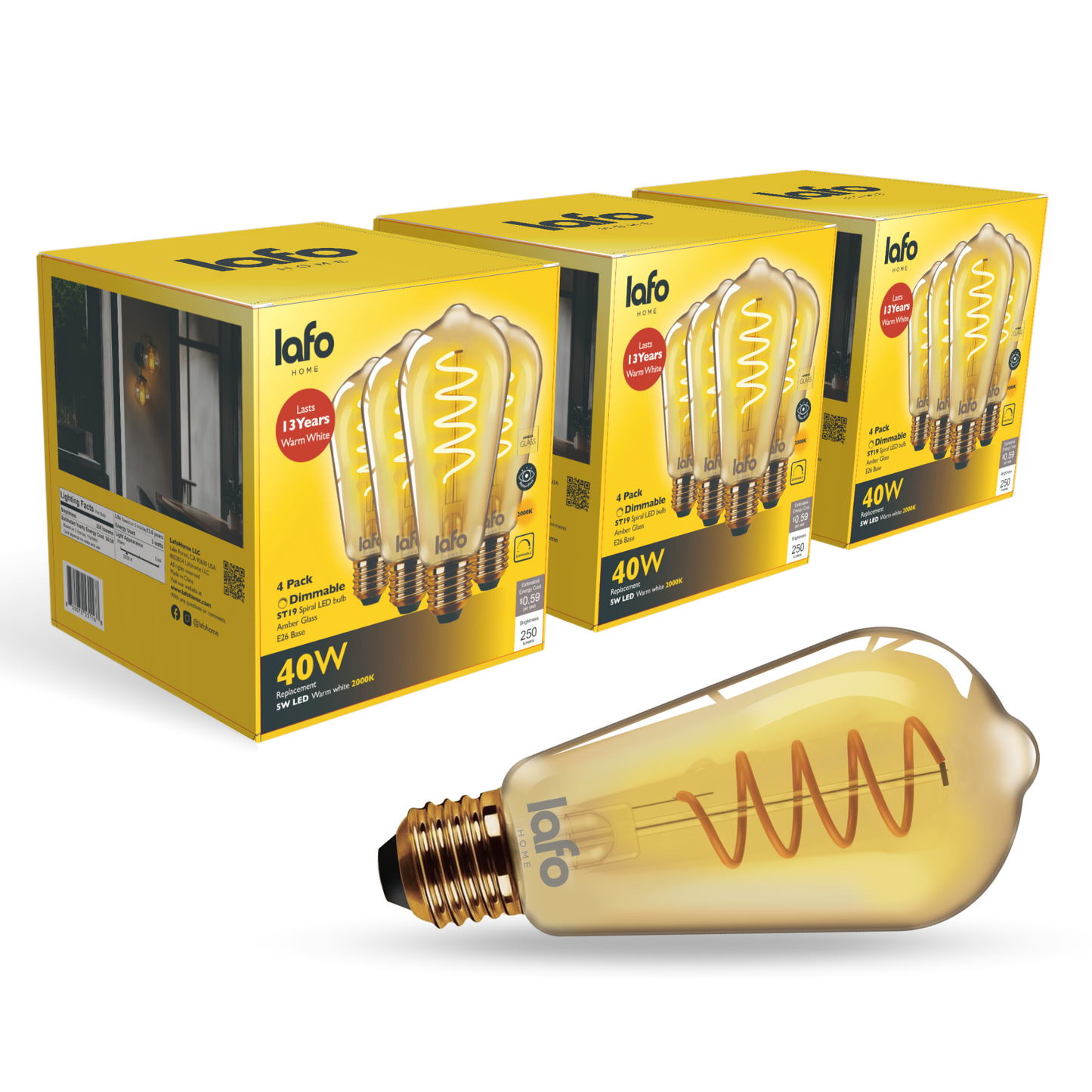 ST19-E26 TimelessGlow™ amber edison 40W 2000K (4/8/12 Pack)