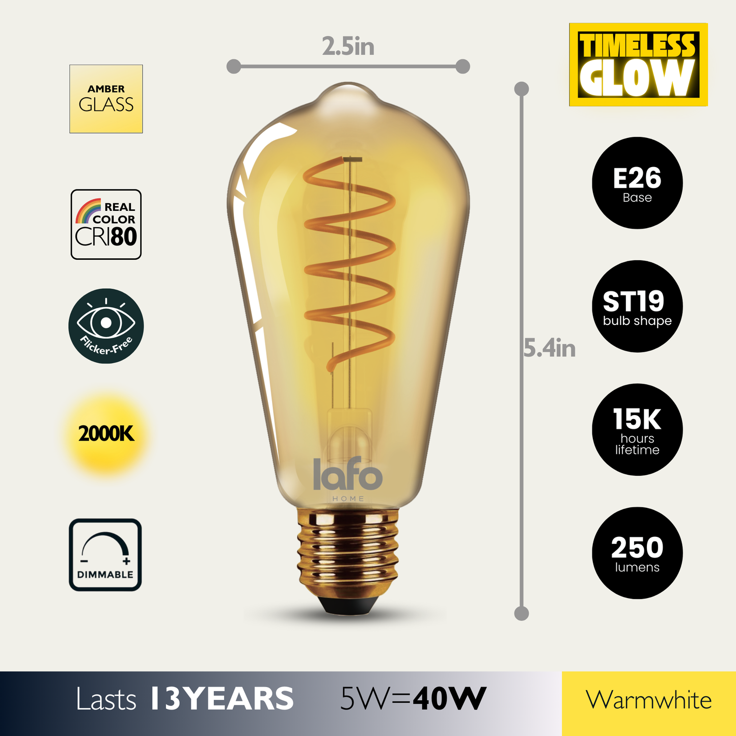 ST19-E26 TimelessGlow™ amber edison 40W 2000K (4/8/12 Pack)