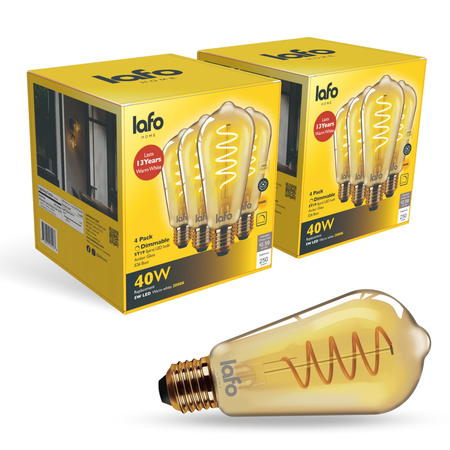 ST19-E26 TimelessGlow™ amber edison 40W 2000K (4/8/12 Pack)