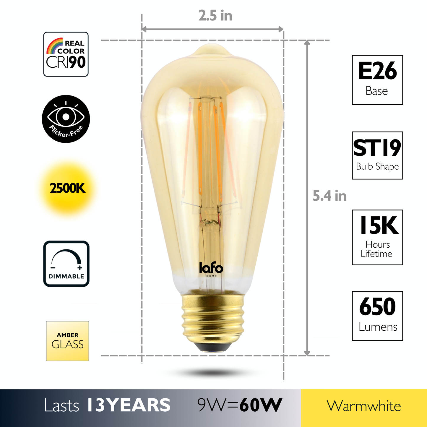 ST19-E26 TimlessGlow amber edison 60W 2500K(4/8/12 Pack)