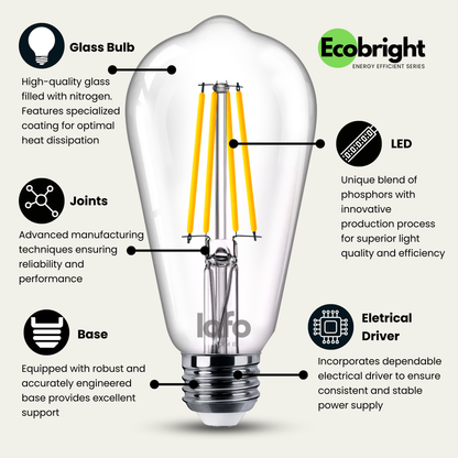 ST19-E26 EcoBright™ Edison bulb -60W 2700K/5000K (4/8/12 Pack)