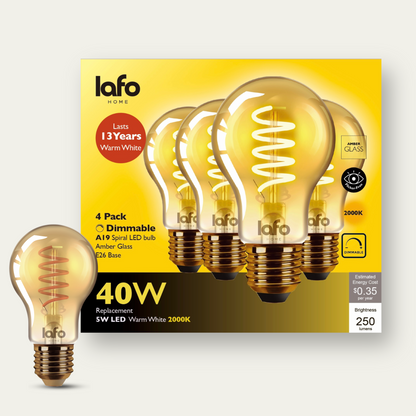 A19-E26 TimelessGlow amber bulb 40W 2000K(4/8/12 Pack)
