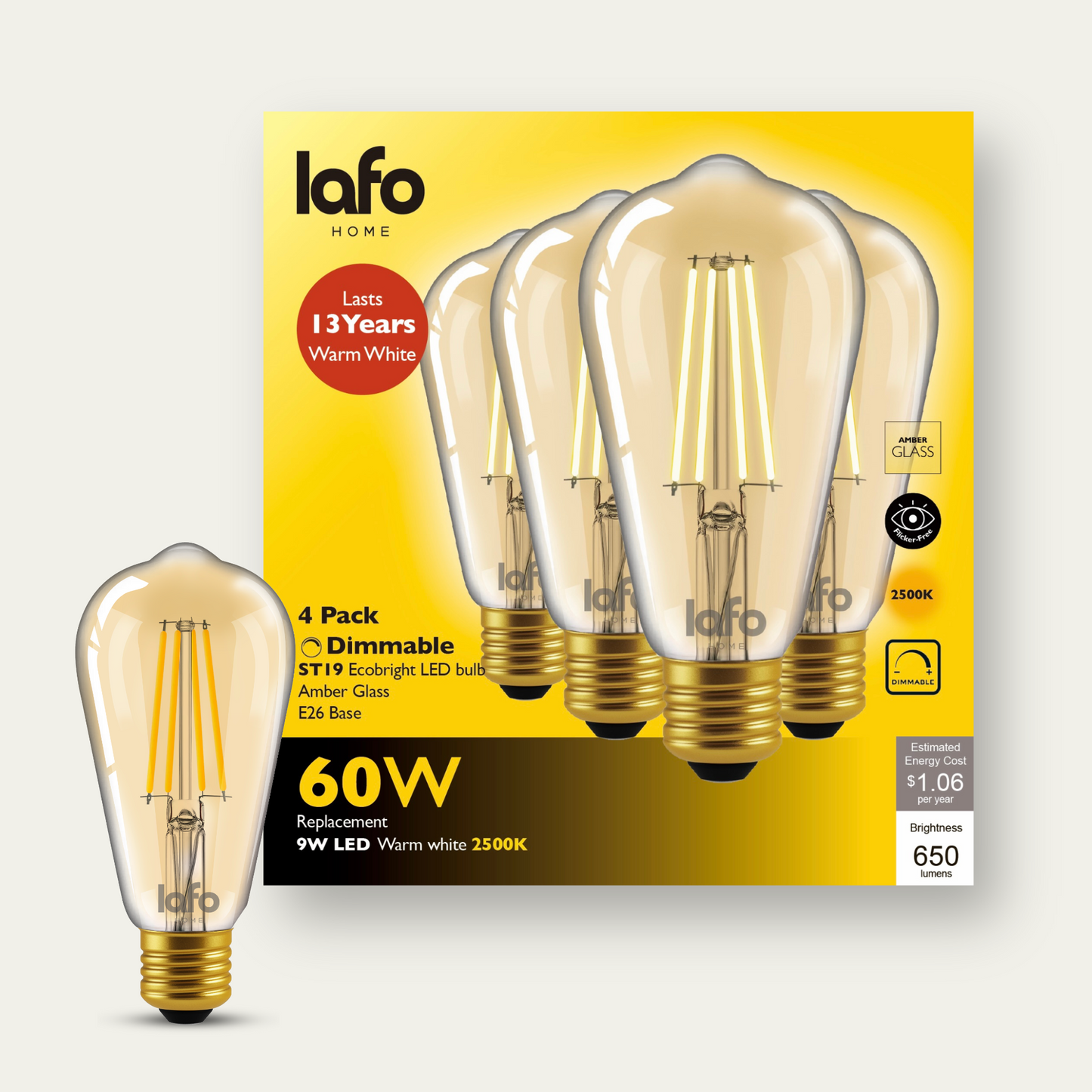 ST19-E26 TimlessGlow amber edison 60W 2500K(4/8/12 Pack)