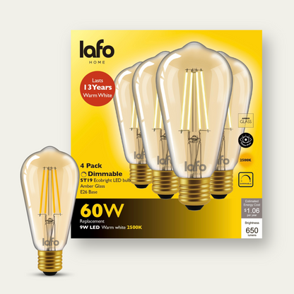 ST19-E26 TimlessGlow amber edison 60W 2500K(4/8/12 Pack)
