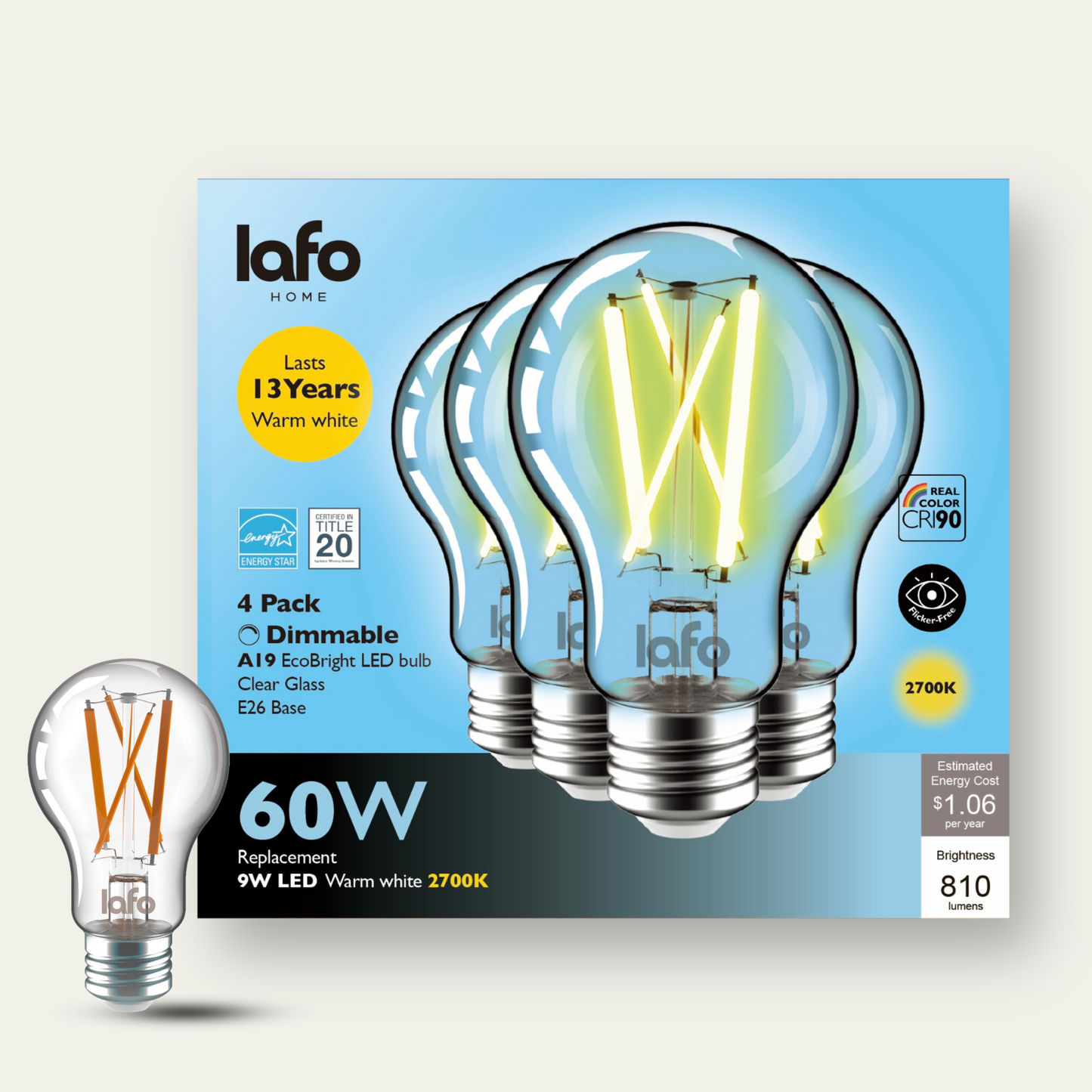 A19-E26 EcoBright™ bulb-60W 2700K/5000K (4/8/12 Pack)