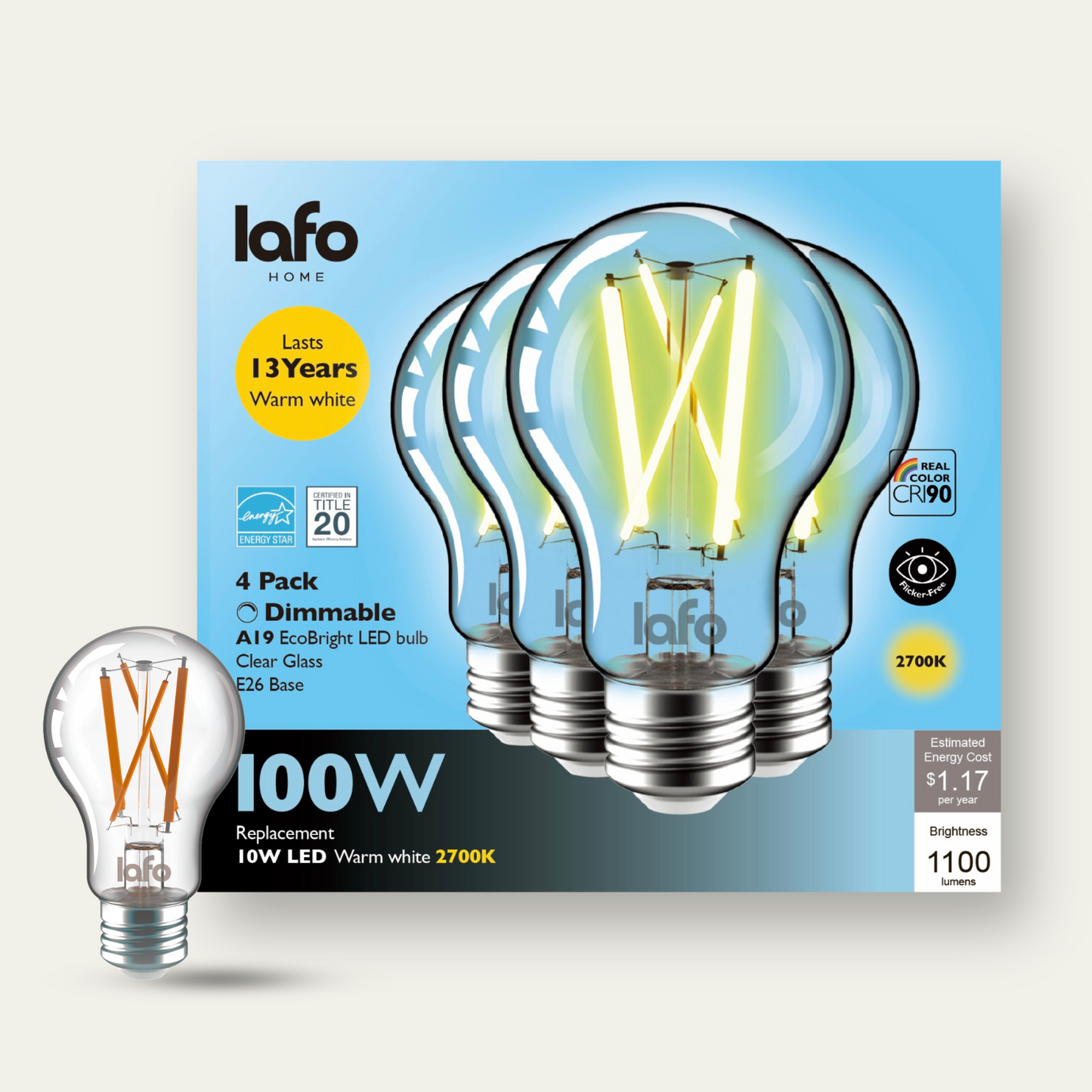 A19-E26 EcoBright™ Bulb-100W 2700K/5000K (4/8/12 Pack)