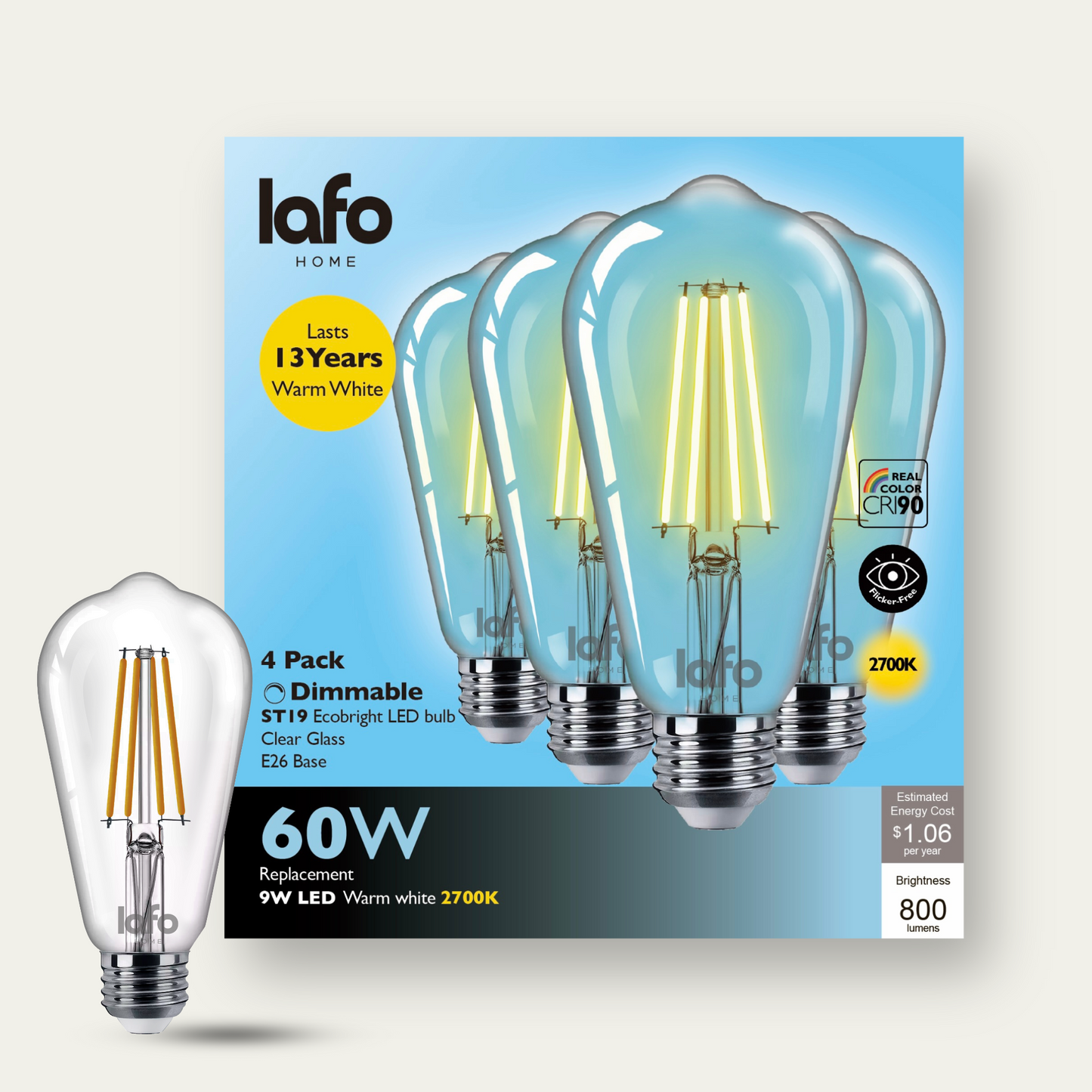 ST19-E26 EcoBright™ Edison bulb -60W 2700K/5000K (4/8/12 Pack)
