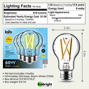 A19-E26 EcoBright™ bulb-60W 2700K/5000K (4/8/12 Pack)