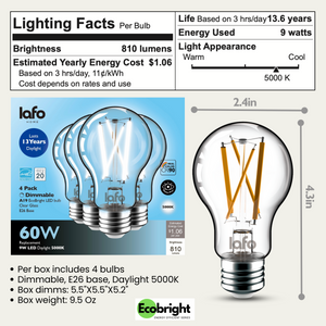 A19-E26 EcoBright™ bulb-60W 2700K/5000K (4/8/12 Pack)