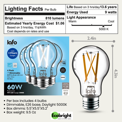 A19-E26 EcoBright™ bulb-60W 2700K/5000K (4/8/12 Pack)