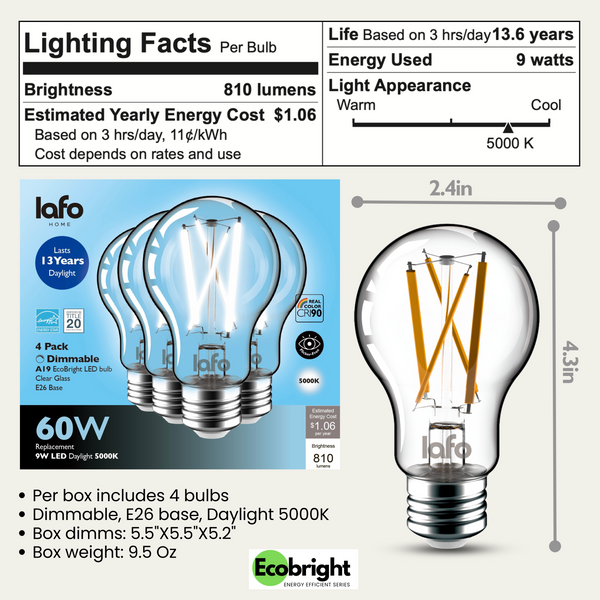 A19-E26 EcoBright™ bulb-60W 2700K/5000K (4/8/12 Pack)