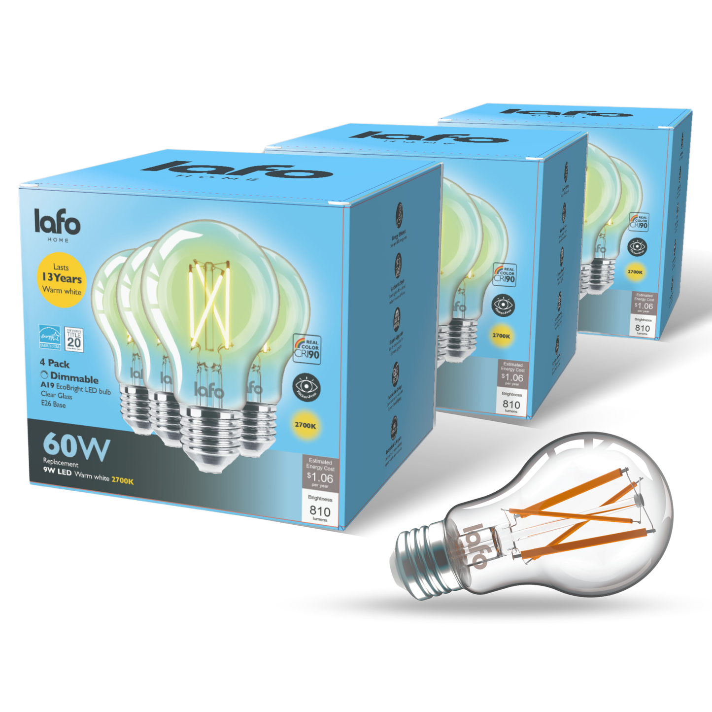 A19-E26 EcoBright™ bulb-60W 2700K/5000K (4/8/12 Pack)