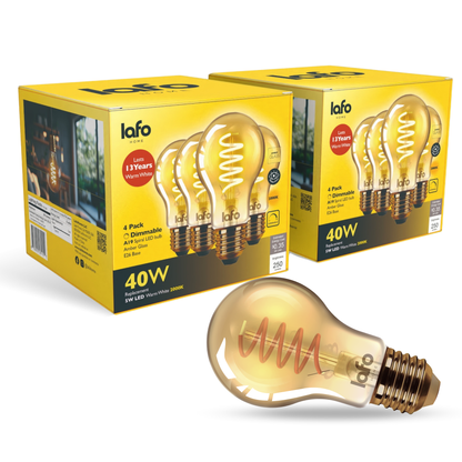 A19-E26 TimelessGlow amber bulb 40W 2000K(4/8/12 Pack)