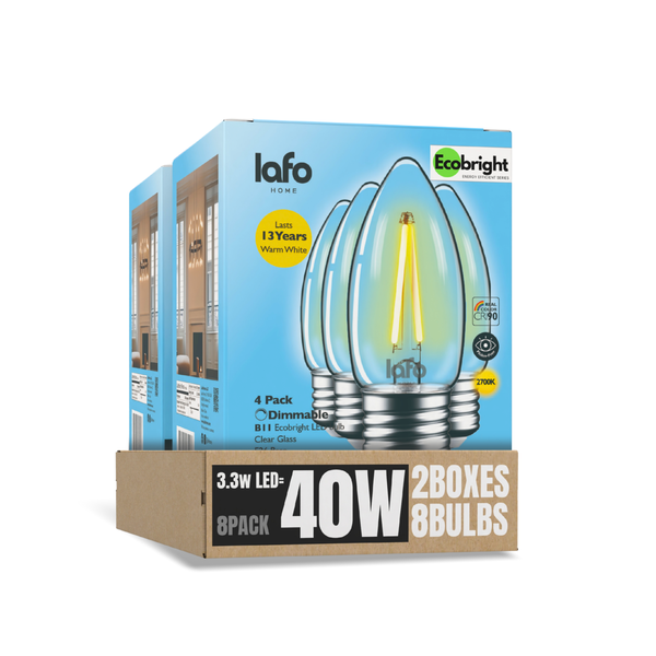 B11-E26 EcoBright™ candle-40W 2700K(4/8/12 pack)