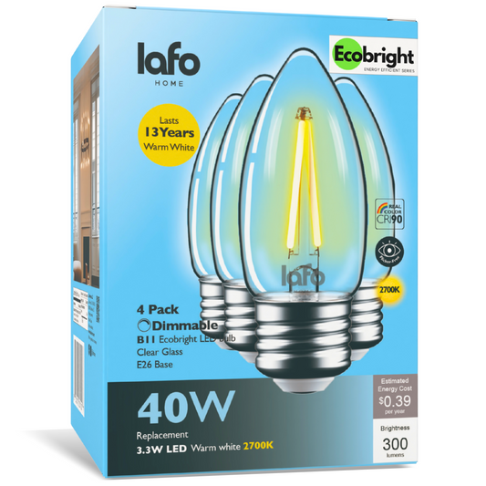 B11-E26 EcoBright™ candle-40W 2700K(4/8/12 pack)
