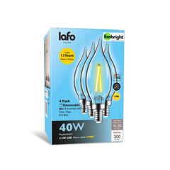 EcoBright BA11 LED Candelabra Bulb, 2700K Warm White, Dimmable E12, 40W Equivalent