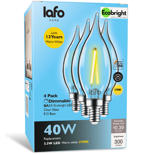 BA11 -E12 EcoBright™ candle 40W 2700K (4/8/12 Pack)
