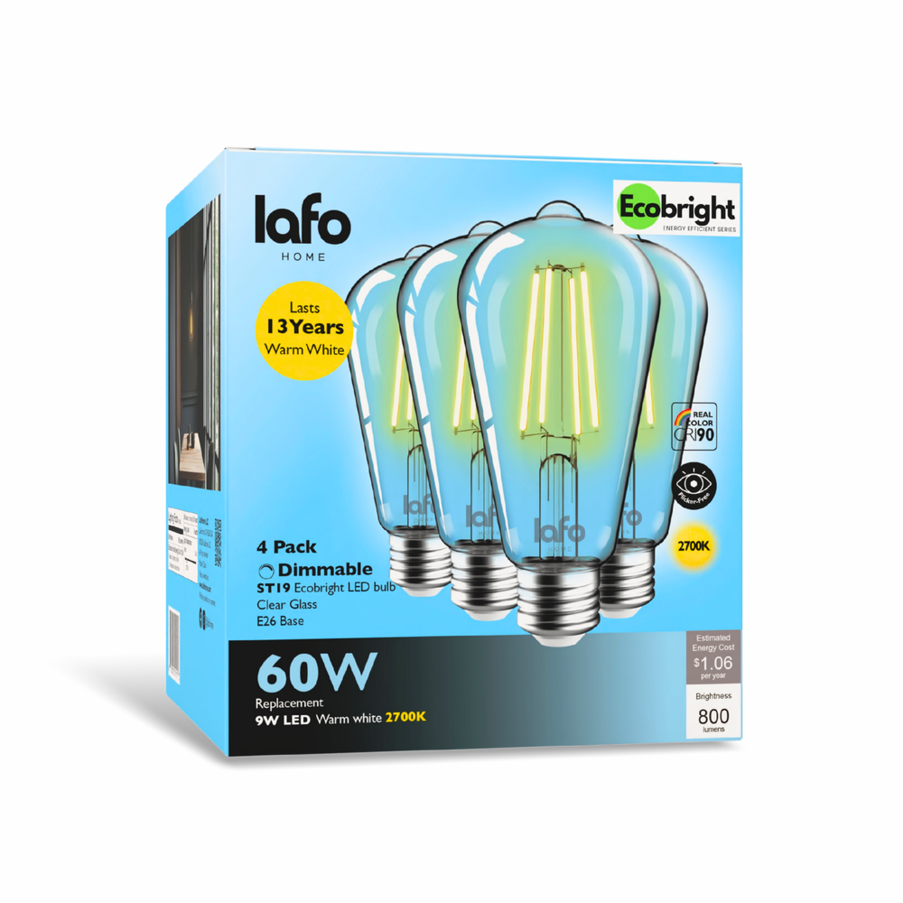 ST19-E26 EcoBright™ Edison bulb -60W 2700K/5000K (4/8/12 Pack)