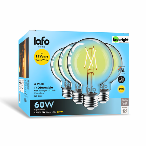 G25-E26 EcoBright™ Globe bulb -60W 2700K (4/8/12 Pack)