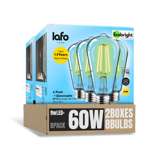 LafoHome EcoBright ST19 LED Edison Bulbs — 2700K Warm White, Dimmable (E26 Base, 60W Equivalent)