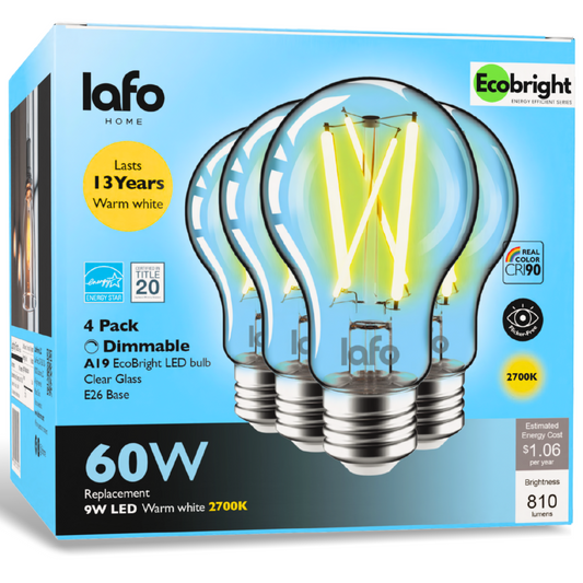 A19-E26 EcoBright™ bulb-60W 2700K/5000K (4/8/12 Pack)