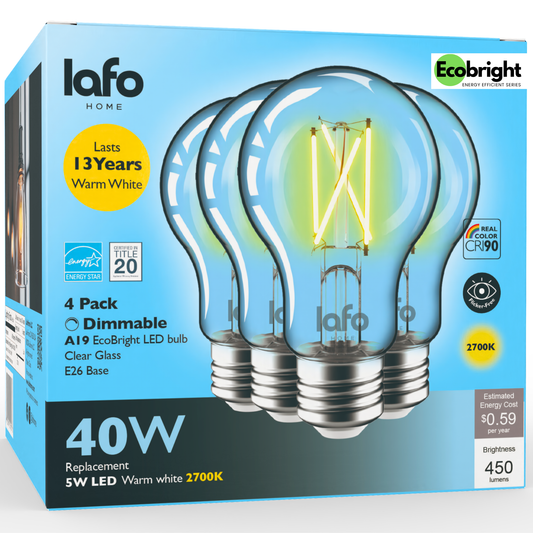 A19-E26 EcoBright bulb-40W 2700K/5000K  (4/8/12 Pack)
