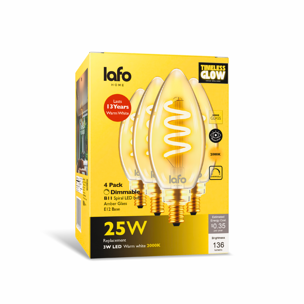 B11-E12 TimelessGlow amber candle 25W 2000K (4/8/12 Pack)