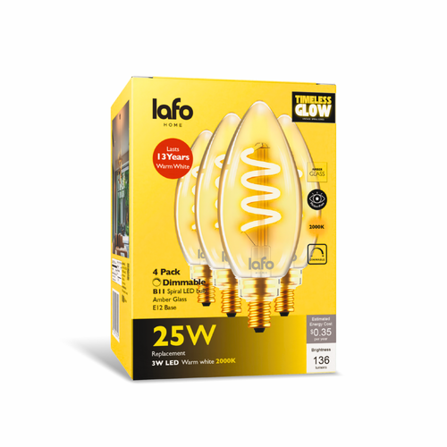 B11-E12 TimelessGlow amber candle 25W 2000K (4/8/12 Pack)