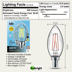 B11-E12 EcoBright™ candle-60W 2700K (4/8/12 pack)