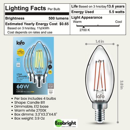 B11-E12 EcoBright™ candle-60W 2700K (4/8/12 pack)